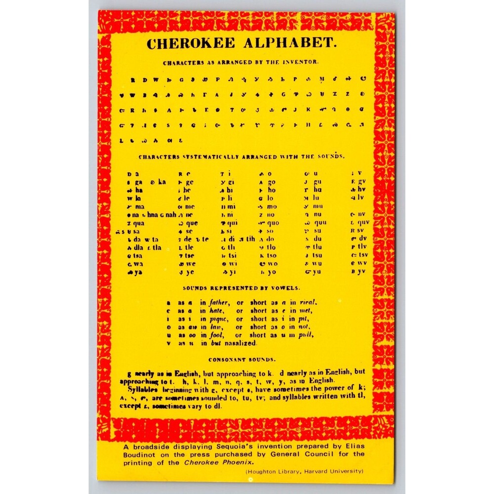 Vintage Cherokee Alphabet Postcard Sequoyah Syllabary New Echota GA History